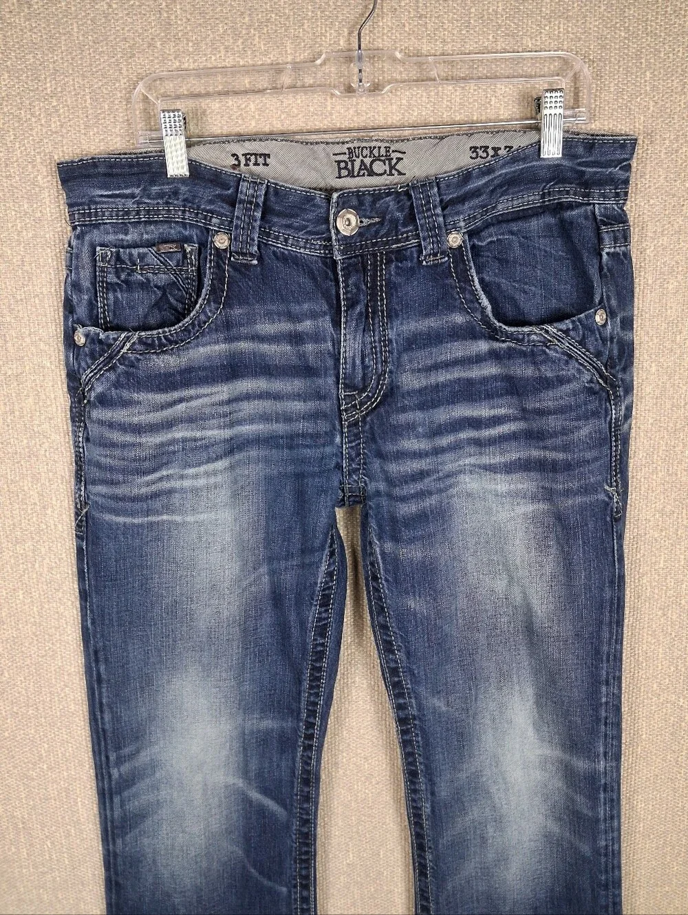 Buckle Black Fit No. 3 Straight Leg Jeans Mens 33x34 Blue Medium Wash Whiskering